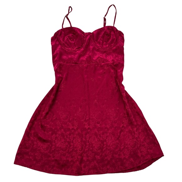 Princess Polly Mini Dress Floral Satin Bustier‎ Bodycon Party Red Size 6 - Picture 1 of 5